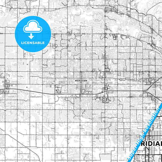 Meridian, Idaho light map with streetnames, citynames and districts