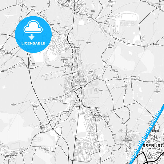 Merseburg, Germany light map with streetnames, citynames and districts