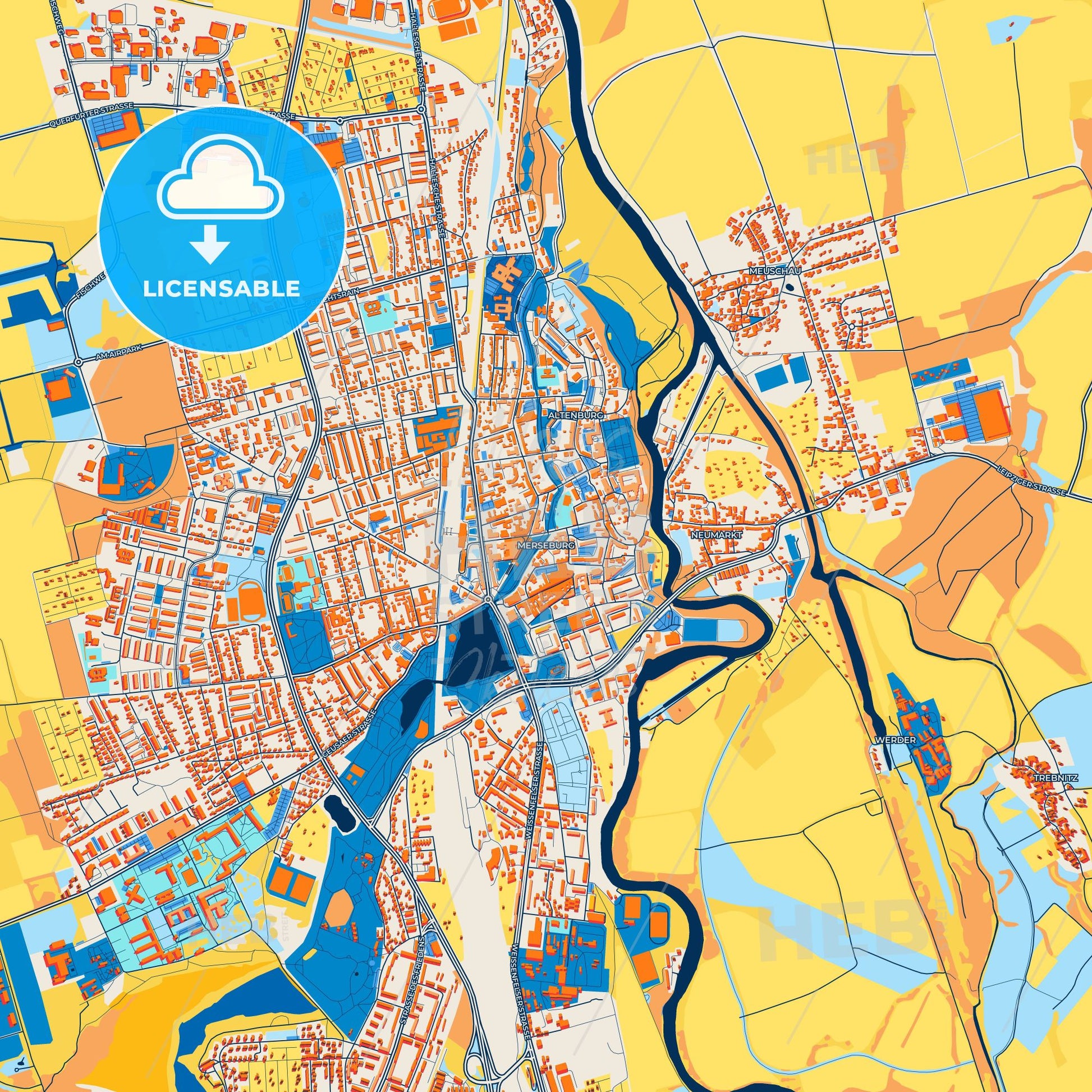 Colorful Merseburg Street Map with Labels and Buildings
