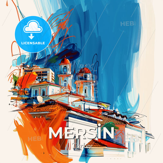 Vibrant Mersi̇n, Turkey - A Painting Of A Building With Red Roofs - Square format print template