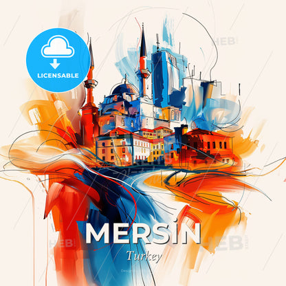 Vibrant Mersi̇n, Turkey - A Colorful Painting Of A City - Square format print template