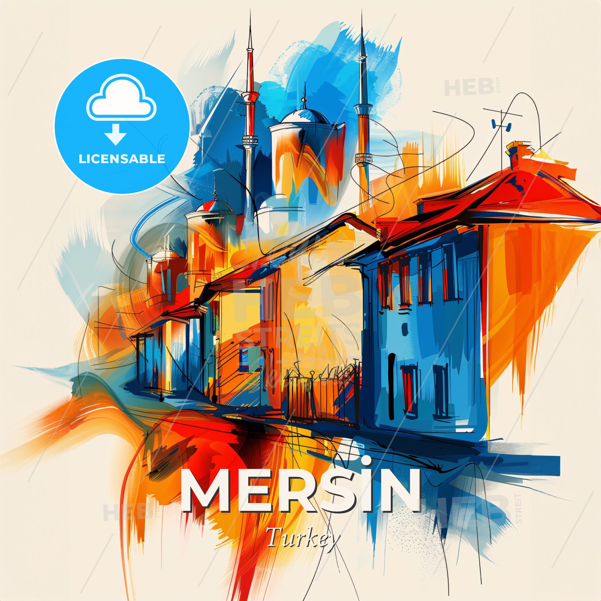 Vibrant Mersi̇n, Turkey - A Colorful Painting Of Buildings - Square format print template
