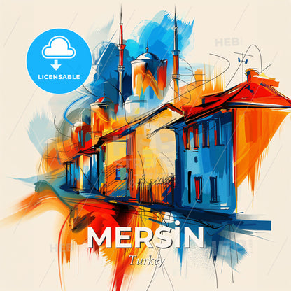 Vibrant Mersi̇n, Turkey - A Colorful Painting Of Buildings - Square format print template