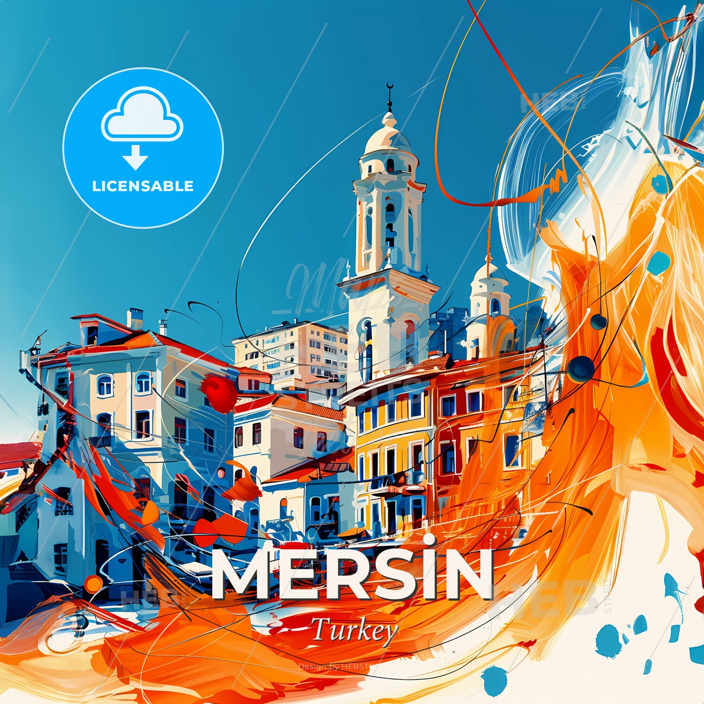 Vibrant Mersi̇n, Turkey - A Colorful Painting Of Buildings - Square format print template