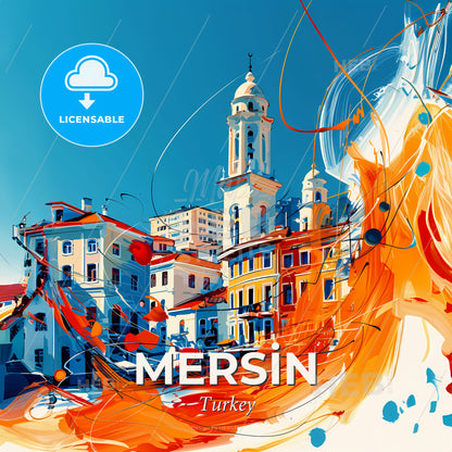 Vibrant Mersi̇n, Turkey - A Colorful Painting Of Buildings - Square format print template