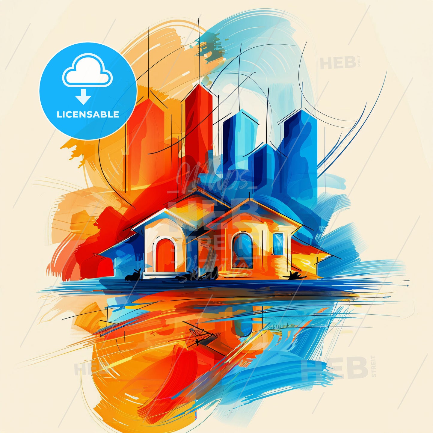 Vibrant Mesa, Arizona - A Painting Of A House And Buildings