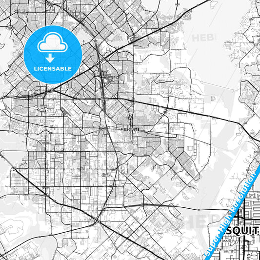 Mesquite, Texas light map with streetnames, citynames and districts