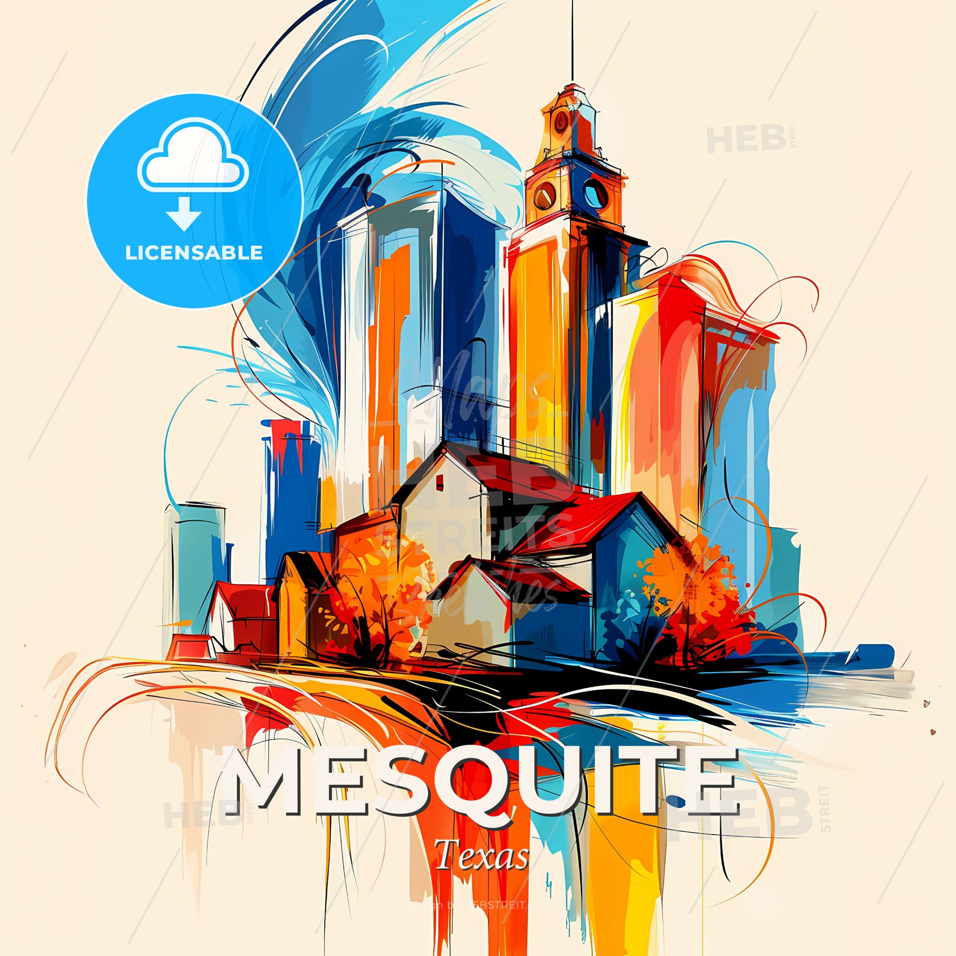 Vibrant Mesquite, Texas - A Painting Of A City - Square format print template