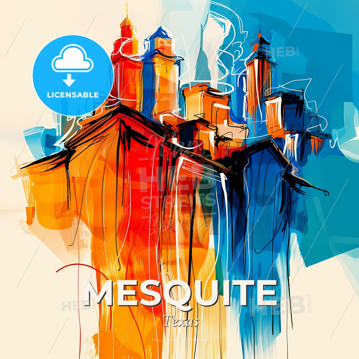 Vibrant Mesquite, Texas - A Colorful Cityscape With Towers - Square format print template