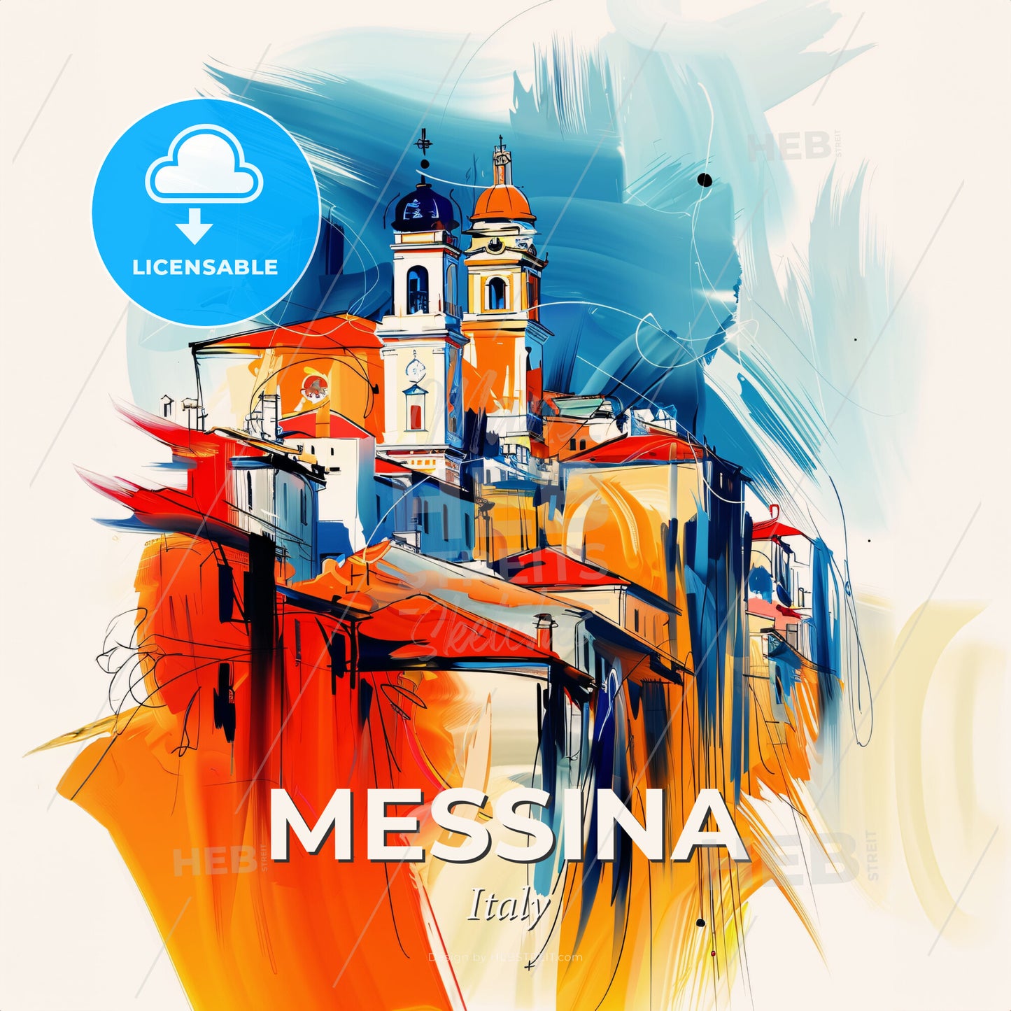 Vibrant Messina , Italy - A Painting Of A Building - Square format print template