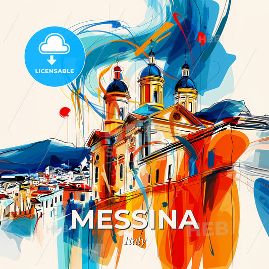 Vibrant Messina , Italy - A Colorful Painting Of A Building - Square format print template