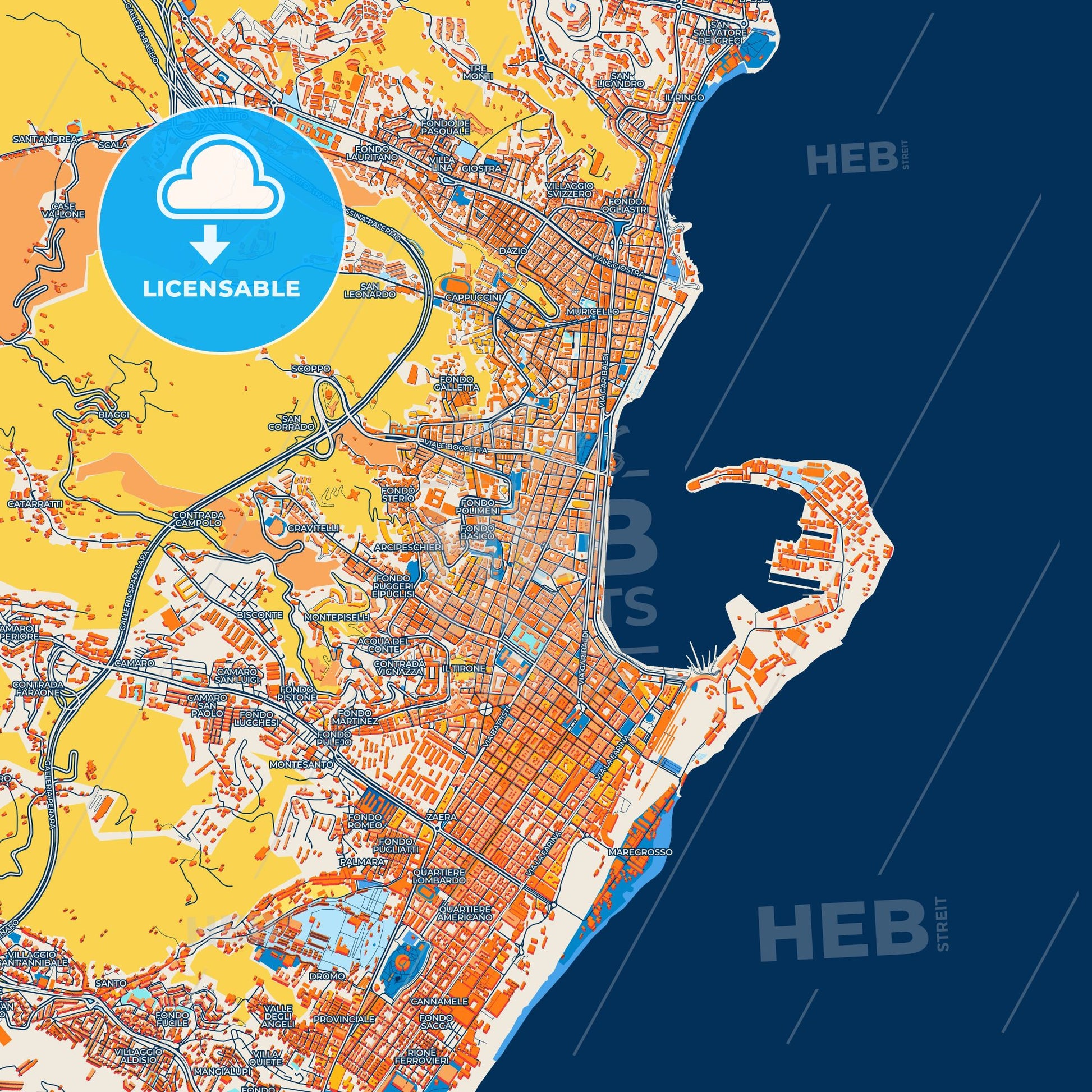 Colorful Messina Street Map with Labels and Buildings