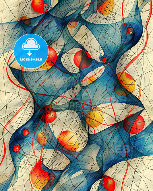 Abstract Korean-inspired Wall Art: Colorful, Expressive Metalpoint Drawing with Crosshatching and Artistic Lines