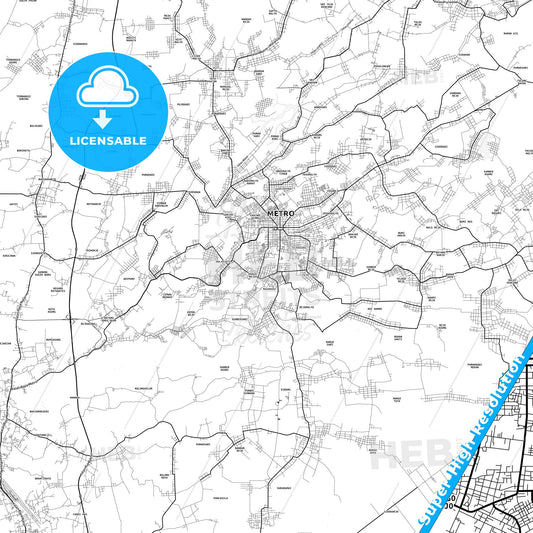 Metro, Indonesia light map with streetnames, citynames and districts