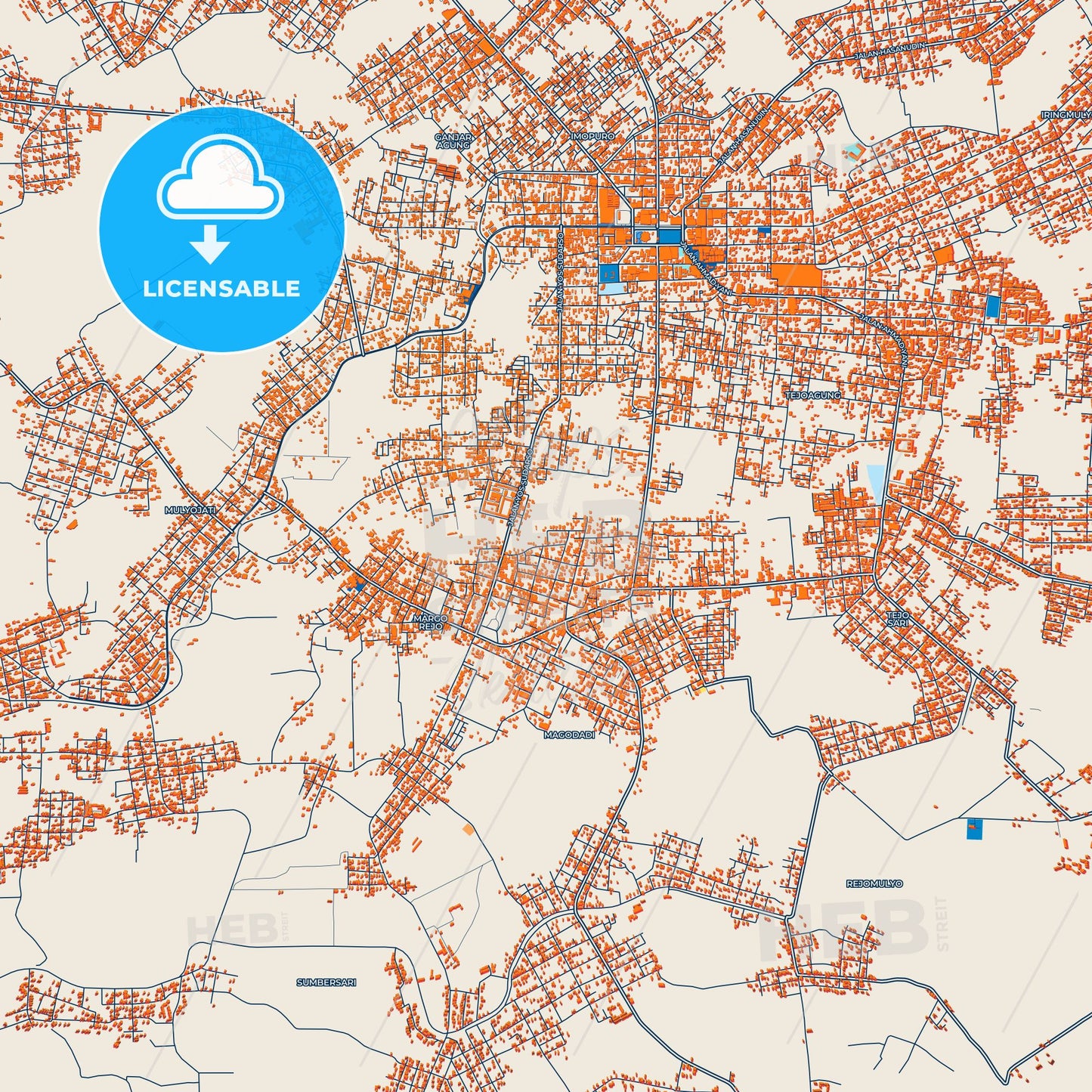 Colorful Metro Street Map with Labels and Buildings