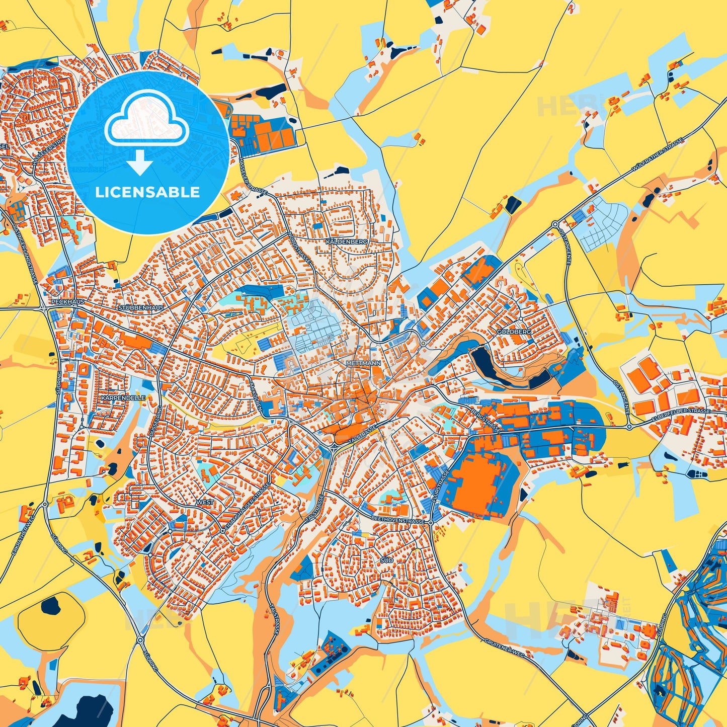 Colorful Mettmann Street Map with Labels and Buildings