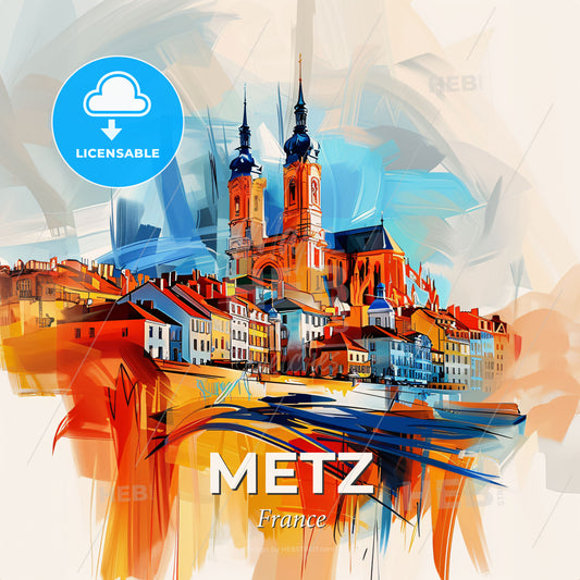 Vibrant Metz, France - A Painting Of A City - Square format print template