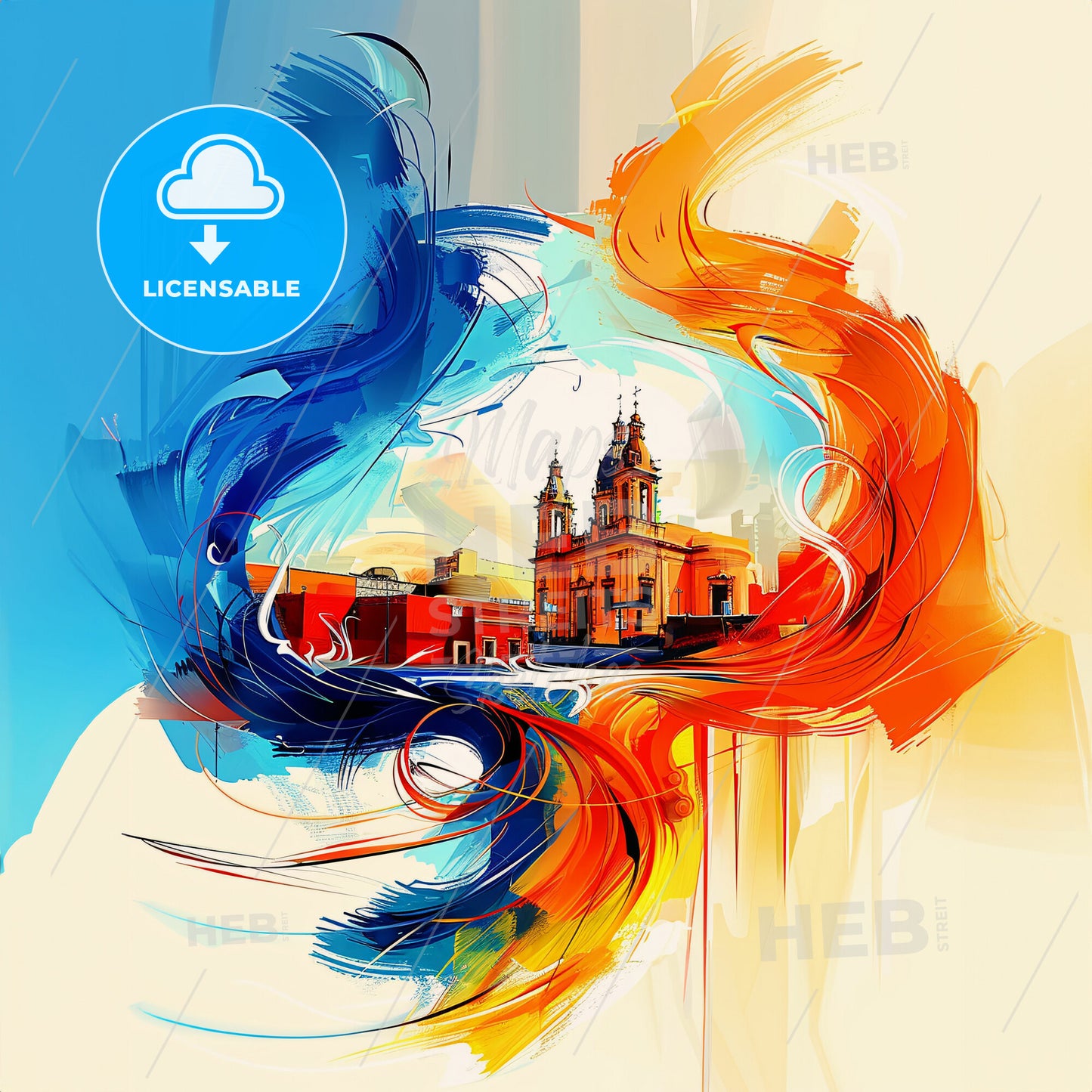 Vibrant Mexicali, Mexico - A Painting Of A Building With A Colorful Swirl