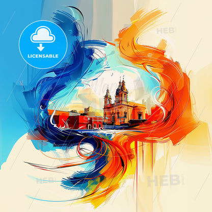 Vibrant Mexicali, Mexico - A Painting Of A Building With A Colorful Swirl