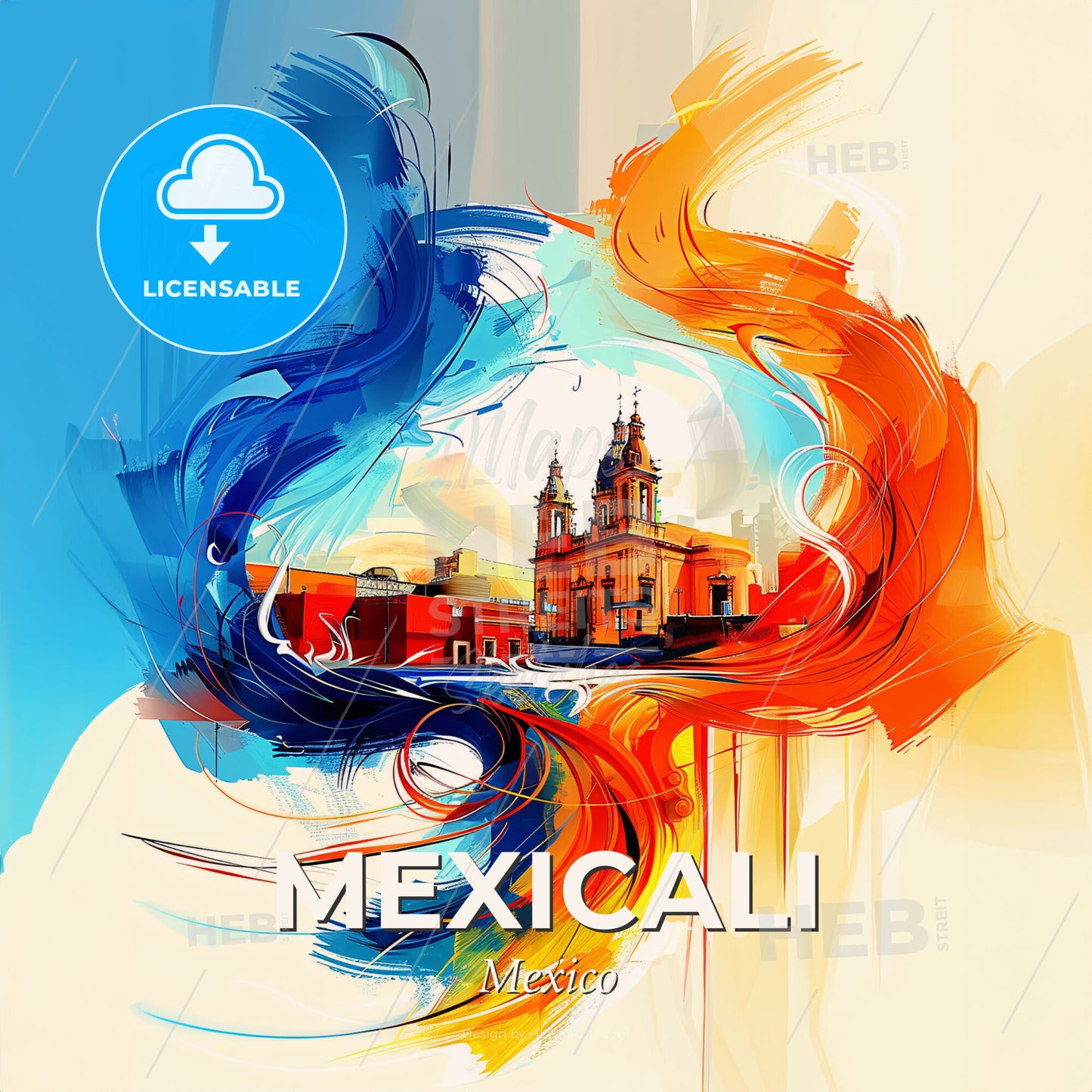 Vibrant Mexicali, Mexico - A Painting Of A Building With A Colorful Swirl - Square format print template