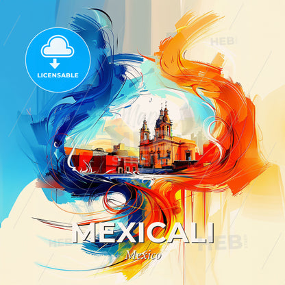 Vibrant Mexicali, Mexico - A Painting Of A Building With A Colorful Swirl - Square format print template