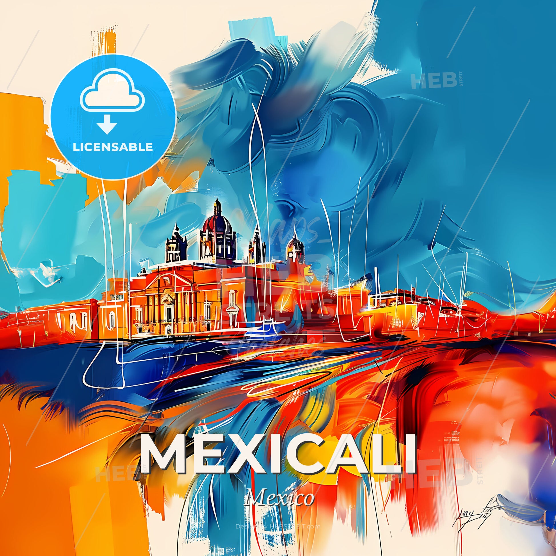 Vibrant Mexicali, Mexico - A Painting Of A Building - Square format print template