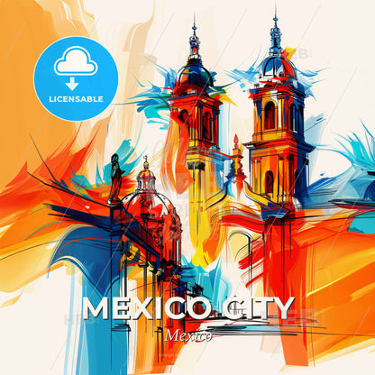 Vibrant Mexico City, Mexico - A Colorful Painting Of A Building - Square format print template