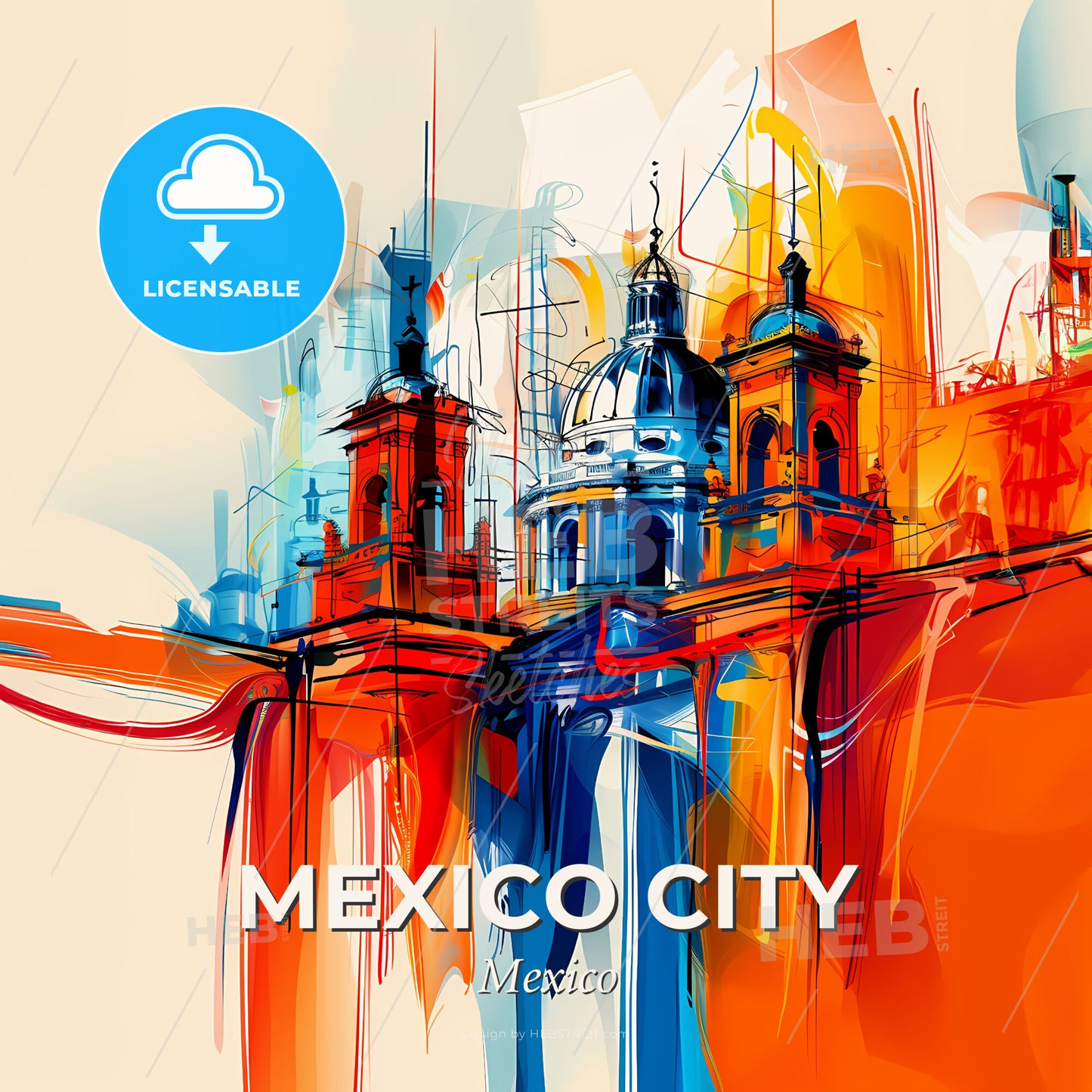 Vibrant Mexico City, Mexico - A Colorful Painting Of Buildings - Square format print template