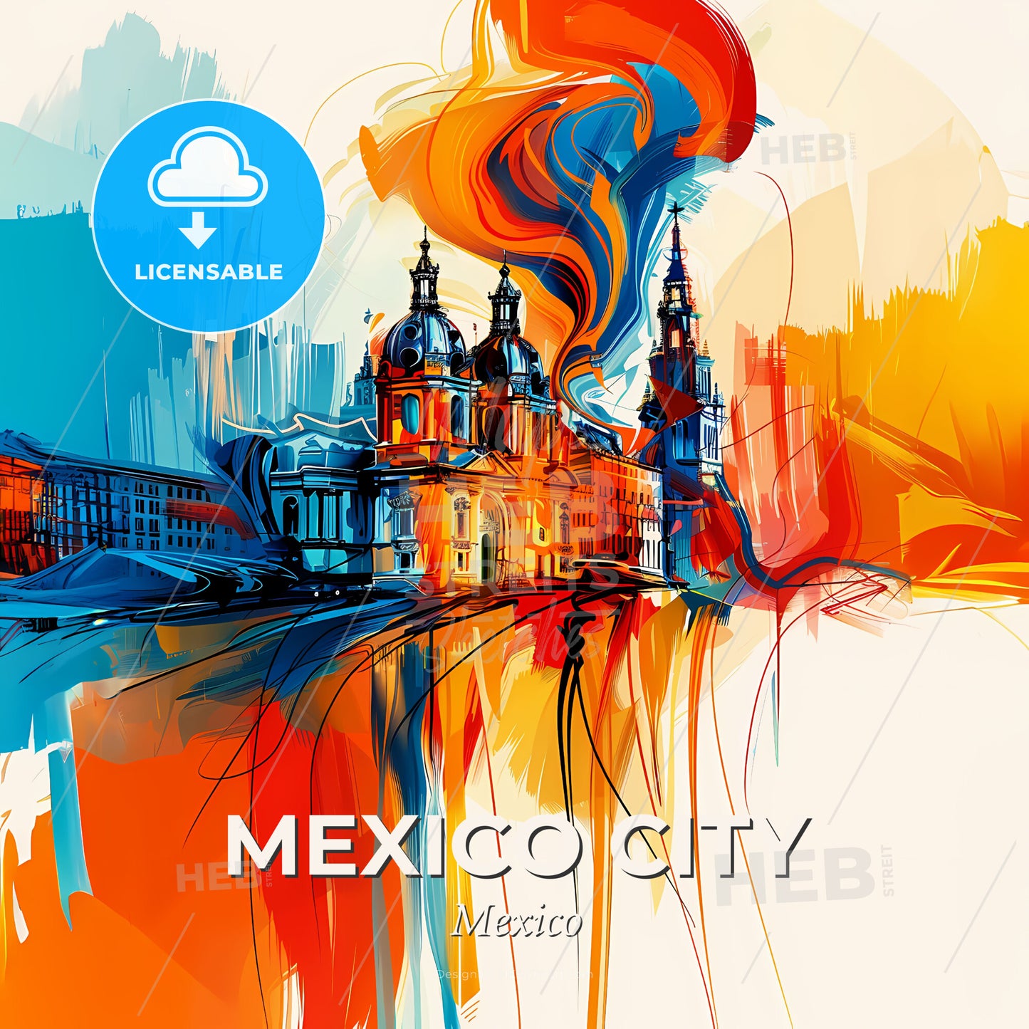 Vibrant Mexico City, Mexico - A Colorful Painting Of A Building - Square format print template