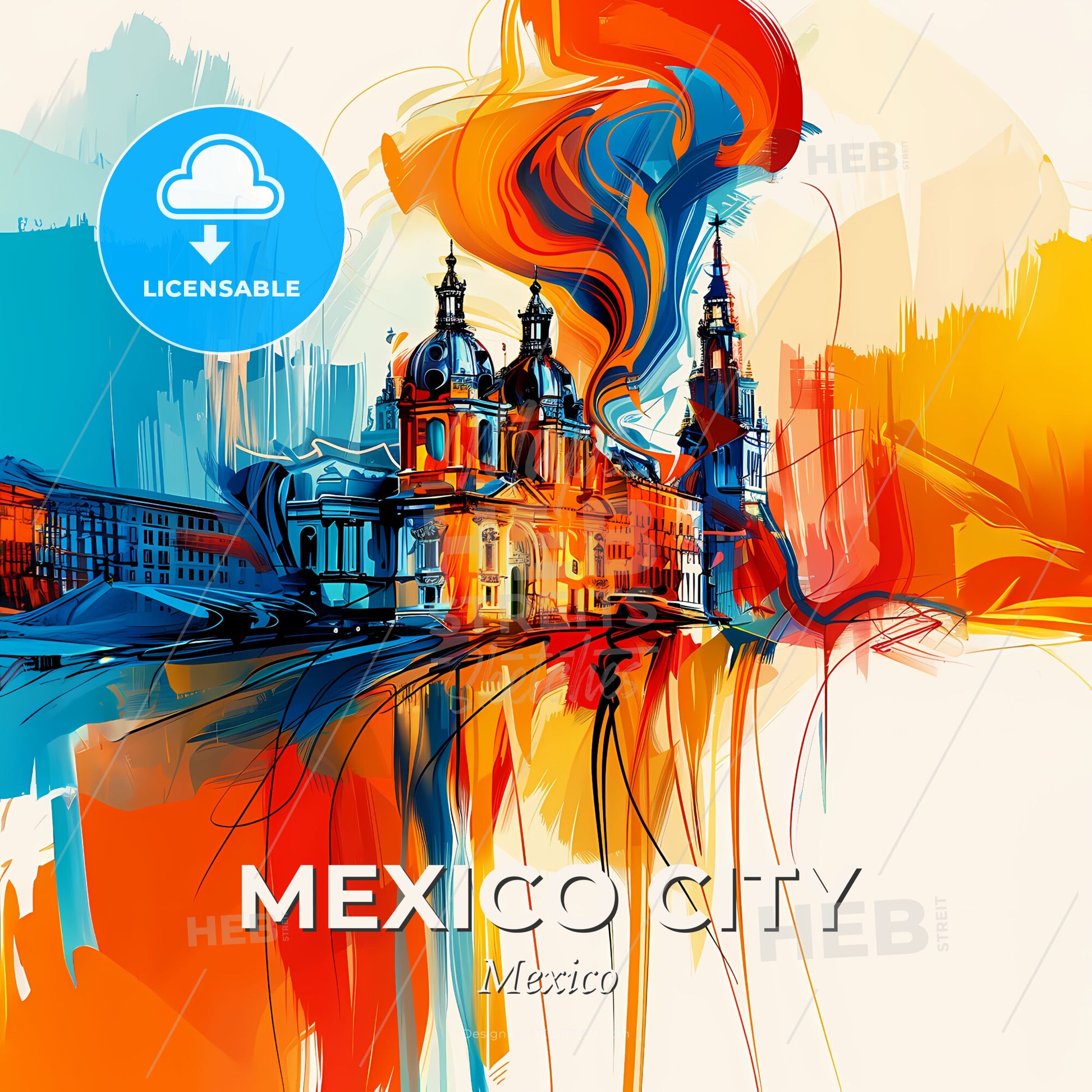 Vibrant Mexico City, Mexico - A Colorful Painting Of A Building - Square format print template