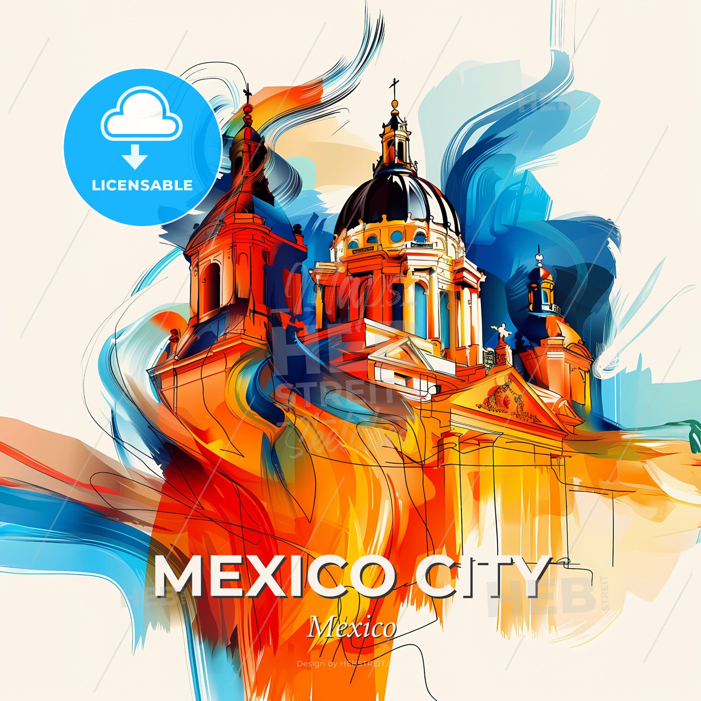 Vibrant Mexico City, Mexico - A Colorful Building With A Dome - Square format print template