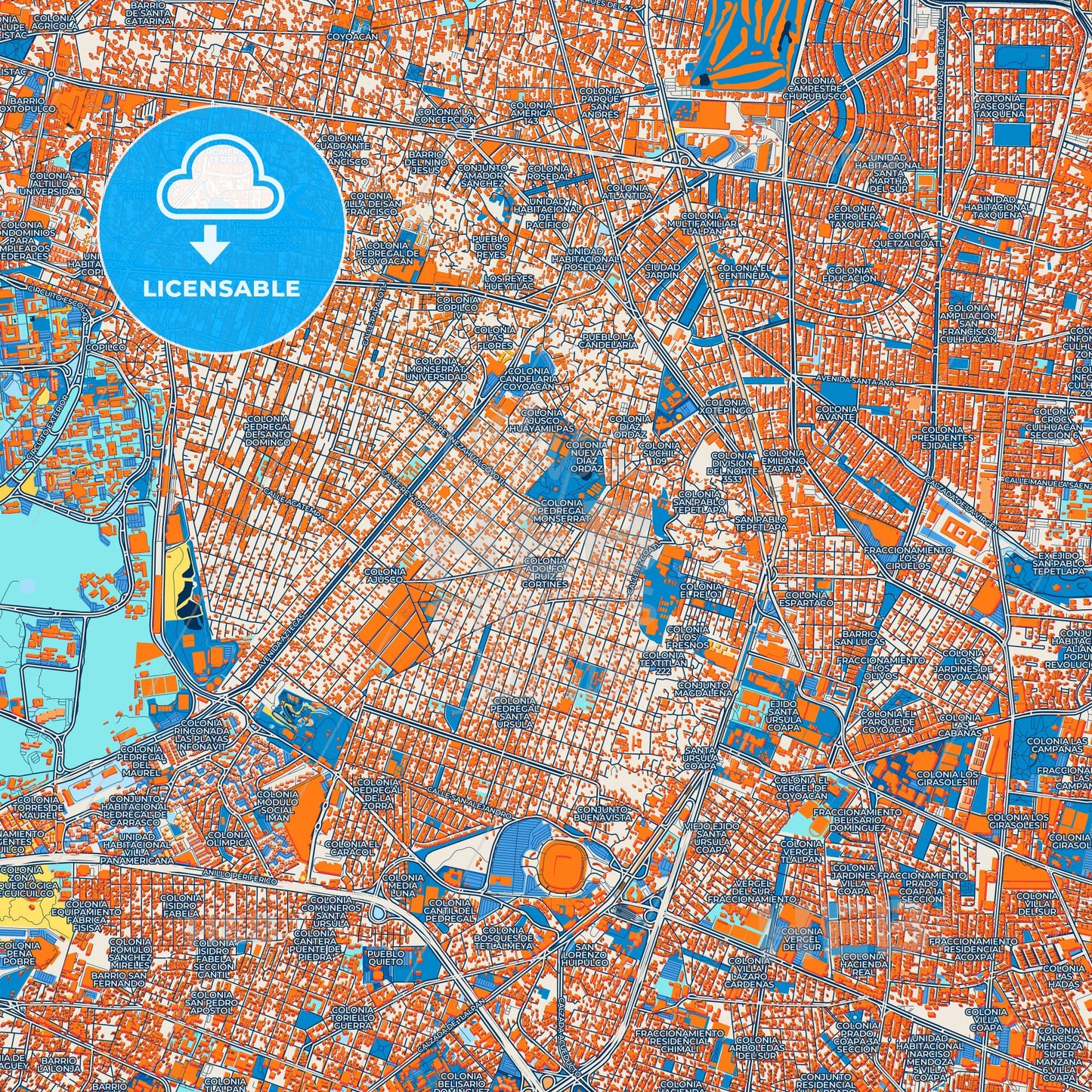 Colorful Mexico City Street Map with Labels and Buildings