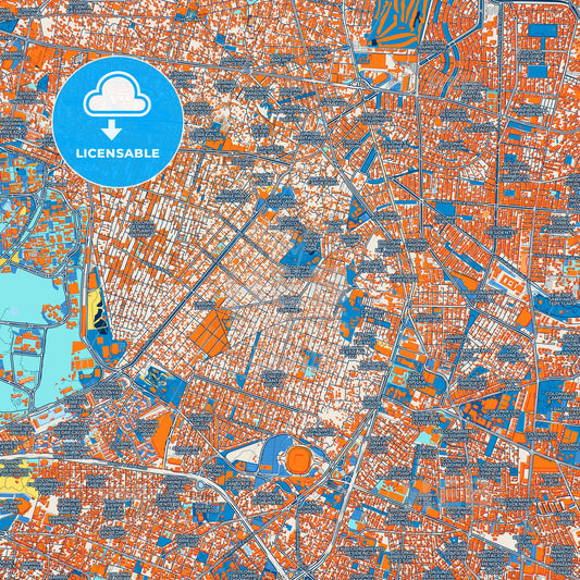 Colorful Mexico City Street Map with Labels and Buildings