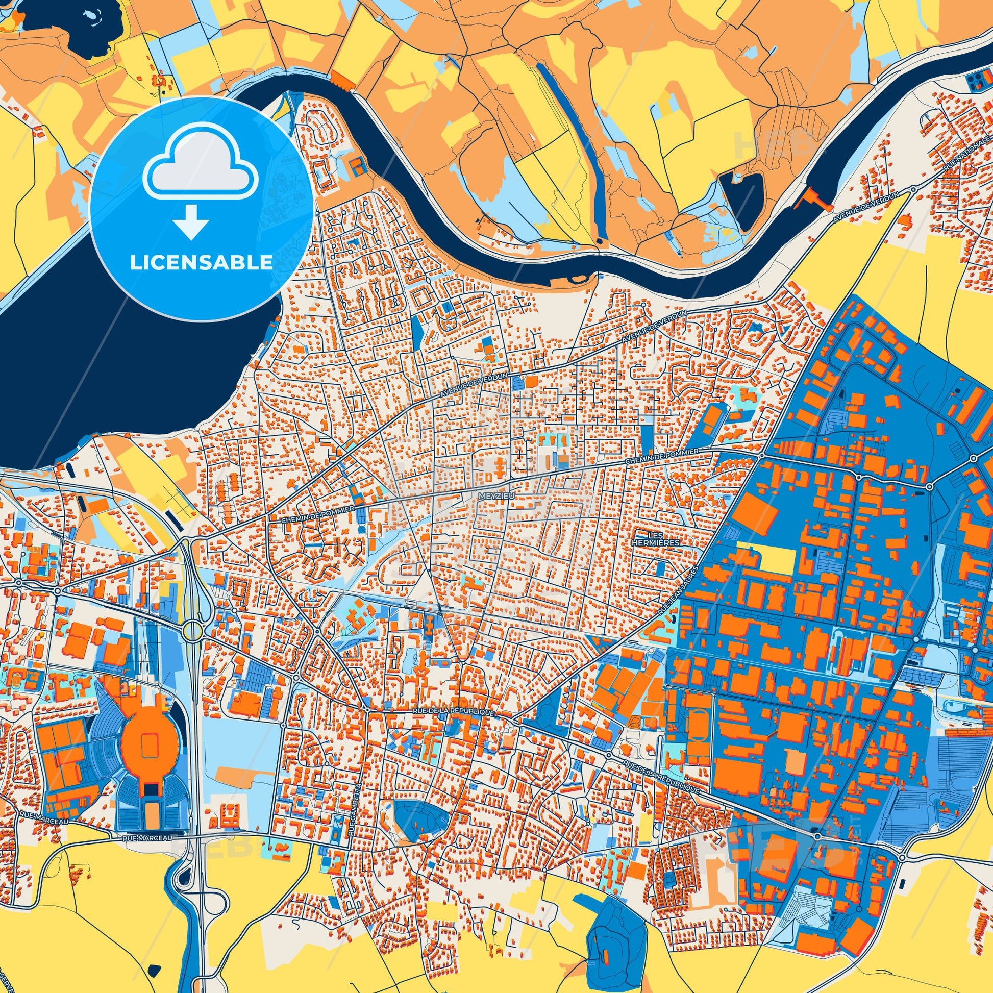 Colorful Meyzieu Street Map with Labels and Buildings