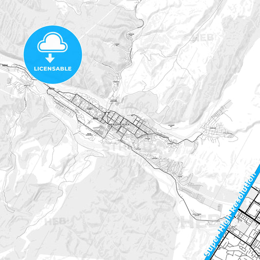 Mezhdurechensk, Russia light map with streetnames, citynames and districts