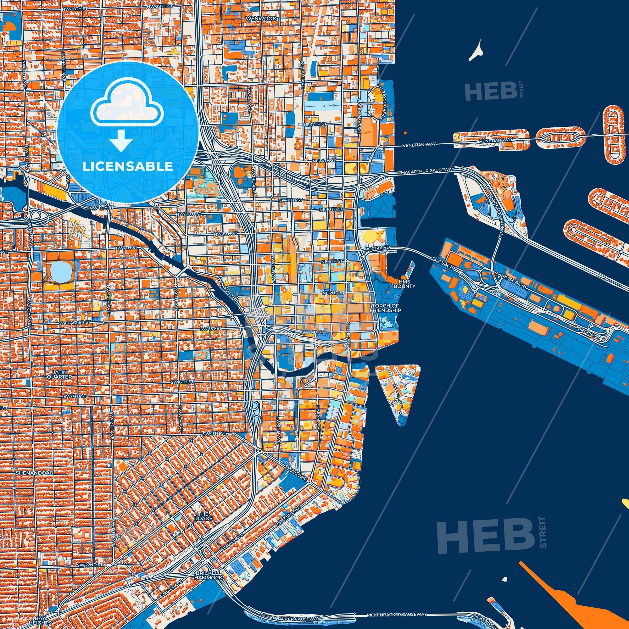 Colorful Miami Street Map - Digital Download – HEBSTREITS