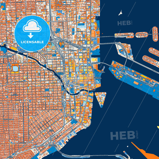 Colorful Miami Street Map with Labels and Buildings
