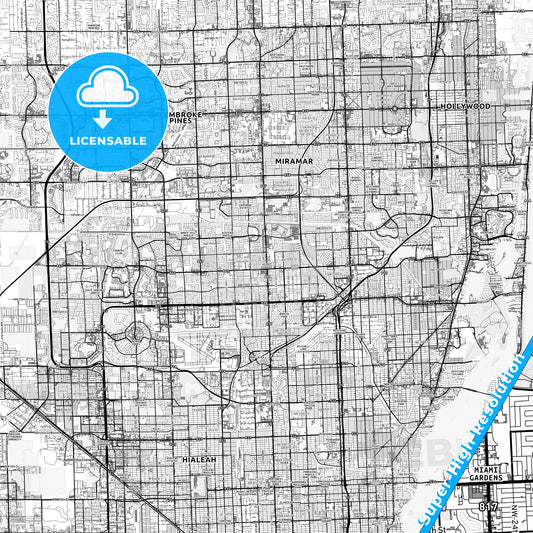 Miami Gardens, Florida light map with streetnames, citynames and districts