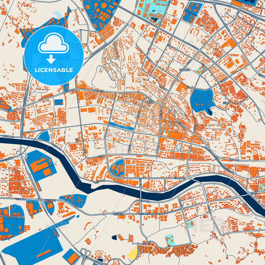 Colorful Mianyang Street Map with Labels and Buildings