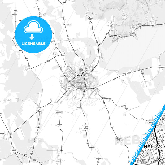 Michalovce, Slovakia light map with streetnames, citynames and districts