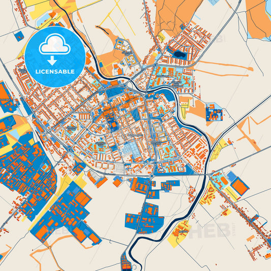 Colorful Michalovce Street Map with Labels and Buildings