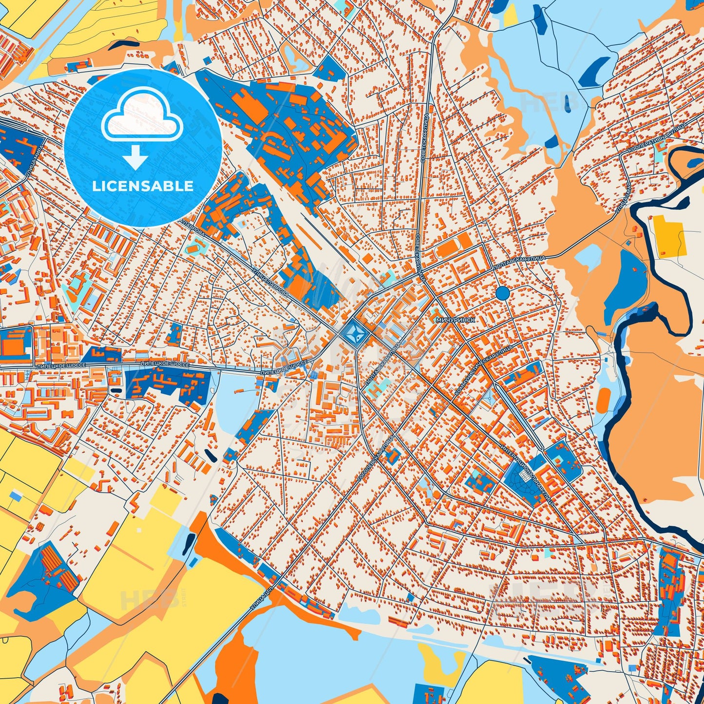 Colorful Michurinsk Street Map with Labels and Buildings