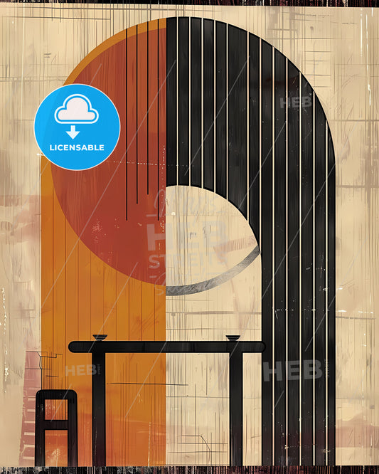 Modern Japandi Art Poster: Minimalist Painting Featuring Table and Chair in Vibrant Color Scheme