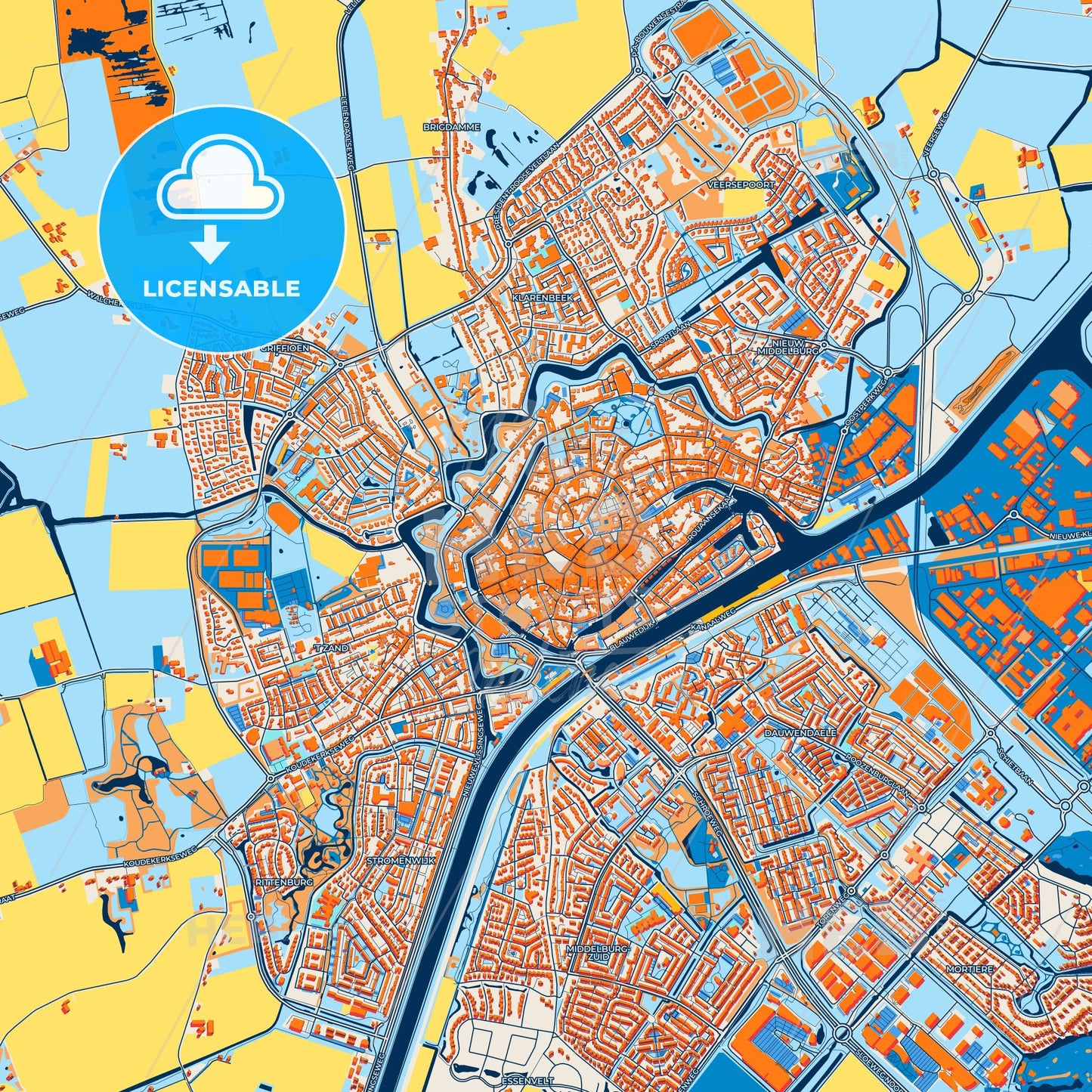 Colorful Middelburg Street Map with Labels and Buildings
