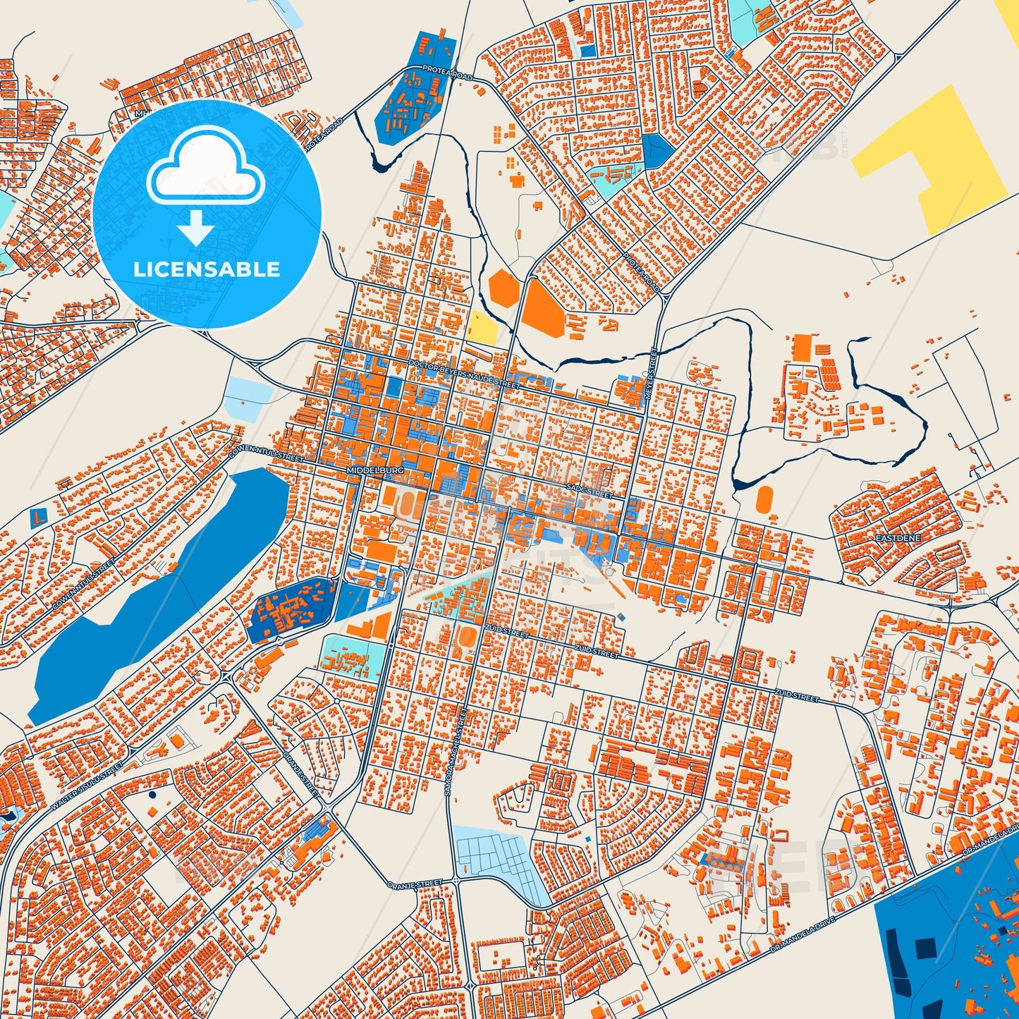Colorful Middelburg Street Map with Labels and Buildings
