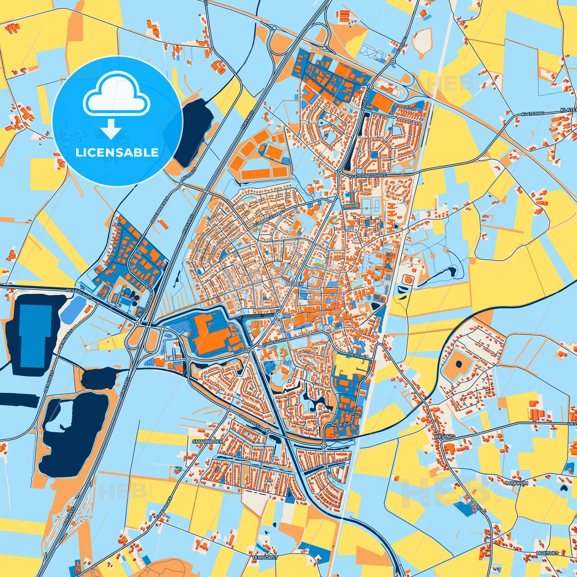 Midden Map Colorful Midden-Drenthe Street Map With Labels And Buildings – HEBSTREITS