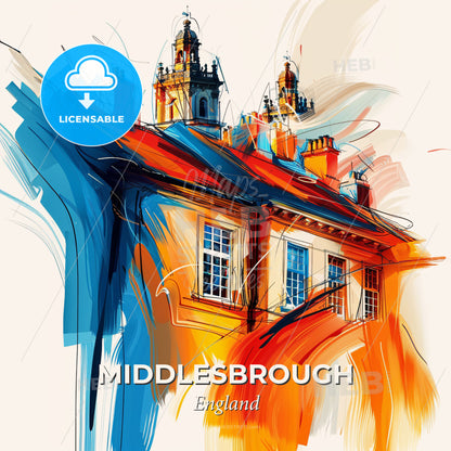 Vibrant Middlesbrough, England - A Painting Of A Building - Square format print template