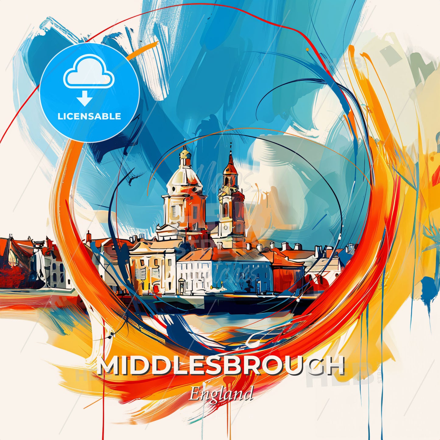 Vibrant Middlesbrough, England - A Painting Of A City - Square format print template