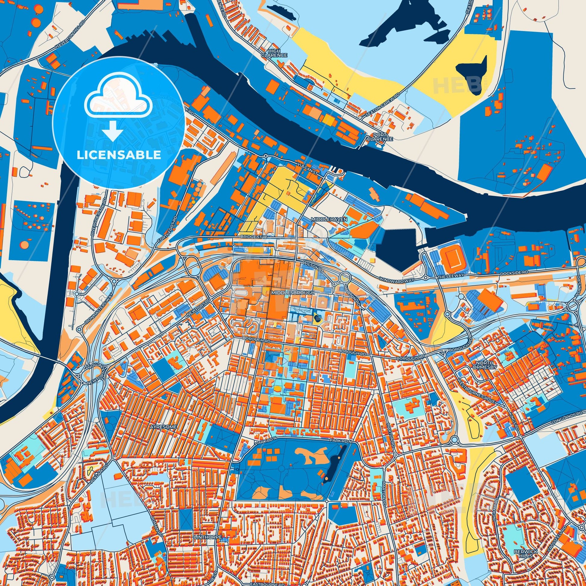 Colorful Middlesbrough Street Map with Labels and Buildings
