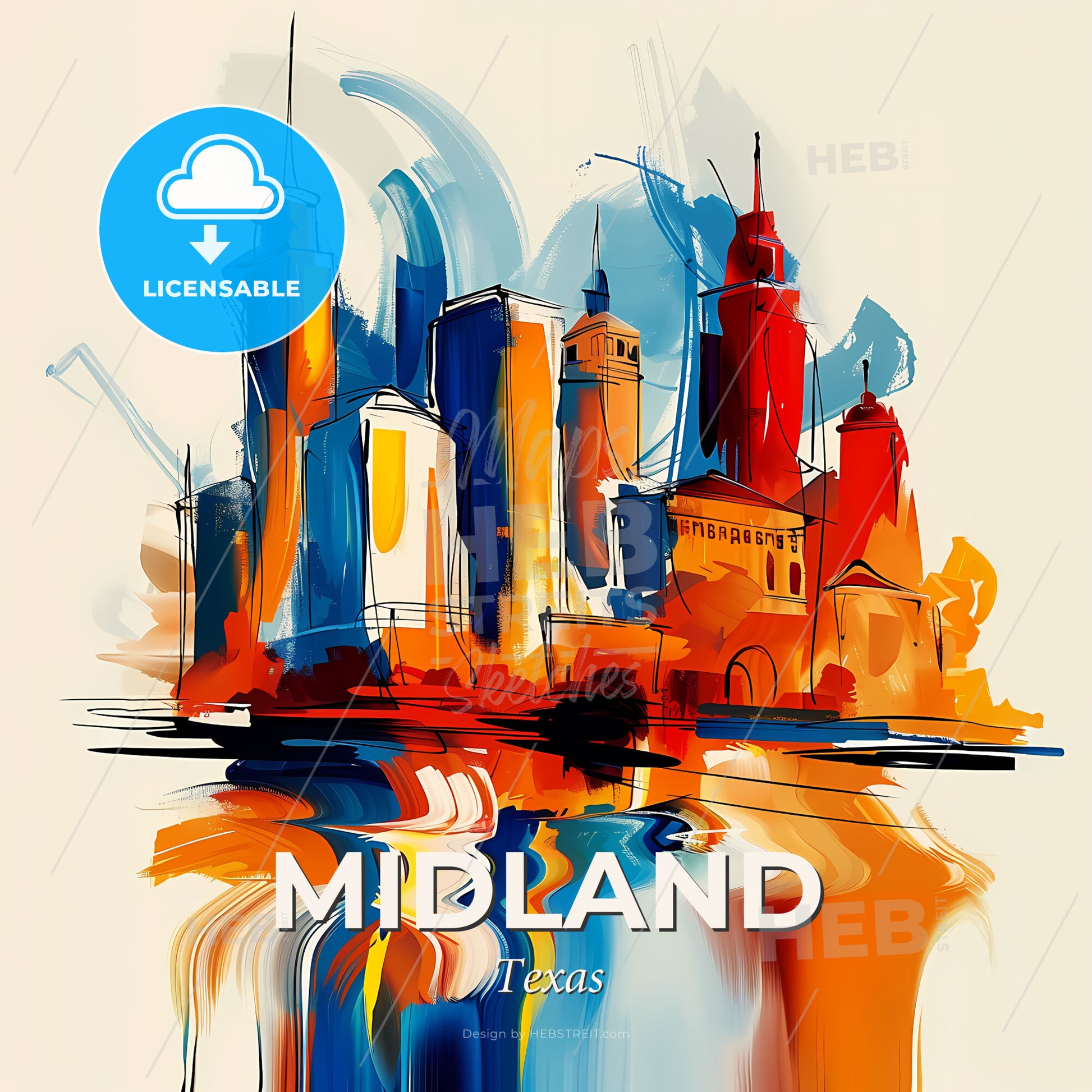 Vibrant Midland, Texas - A Painting Of A City - Square format print template